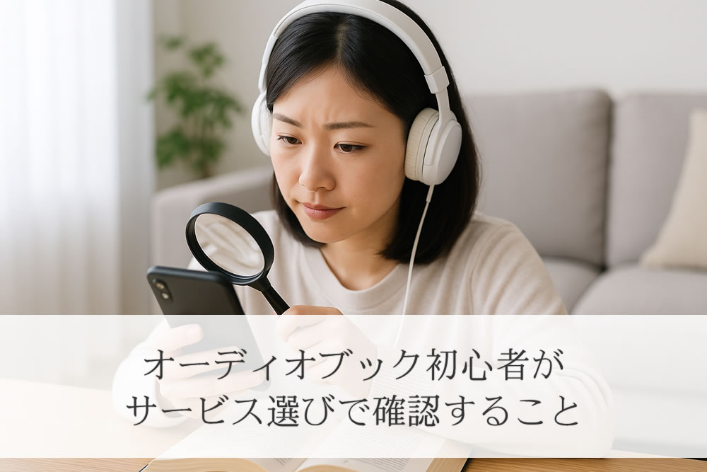 オーディオブックサービスについて確認する女性