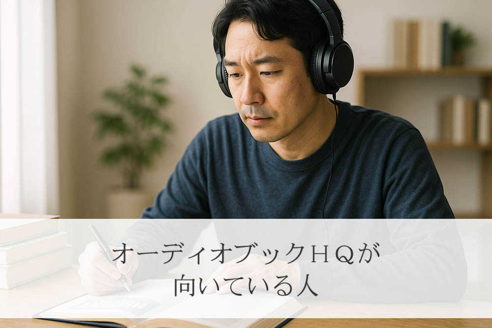 オーディオブックHQで英語の勉強をする男性