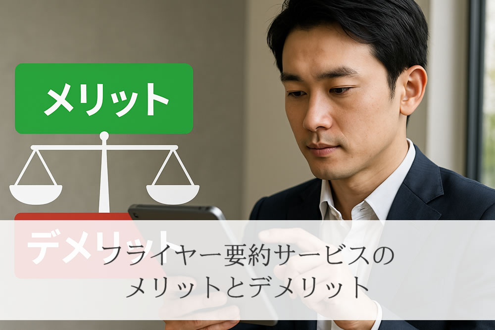 フライヤー要約のメリットとデメリットを感じる男性