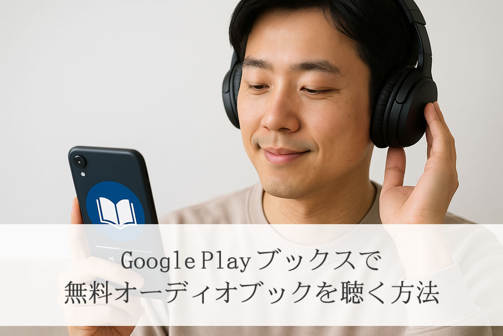Google Playブックスで無料のオーディオブックを聴く男性