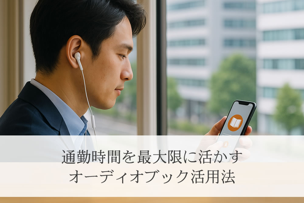 通勤時にオーディオブックを活用する男性