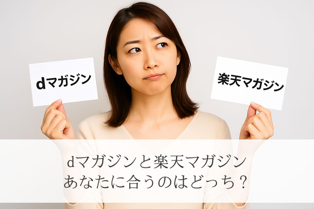 dマガジンと楽天マガジンのどちらにするかを迷ってる女性