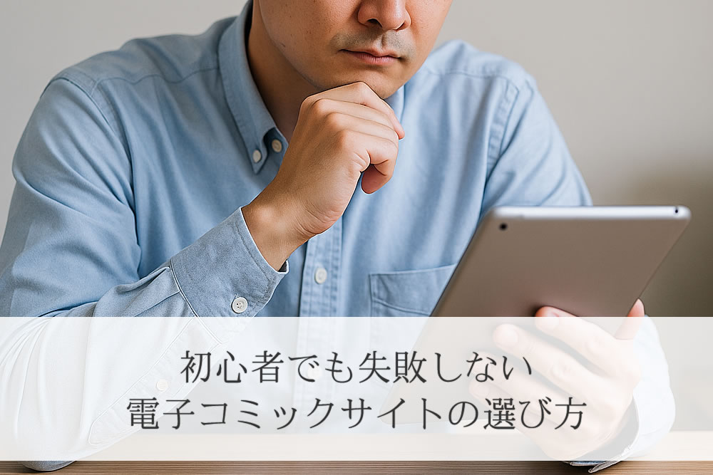 電子コミックサイトを選んでいる男性
