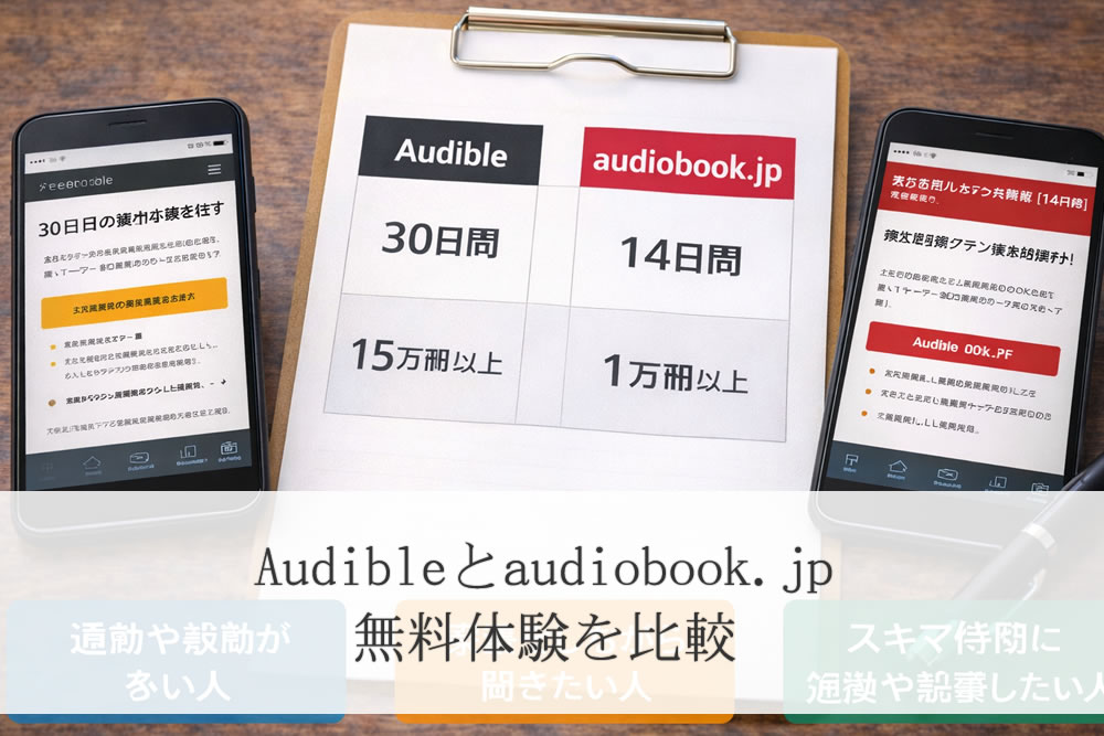 audibleとaudiobook.jpの無料体験比較表